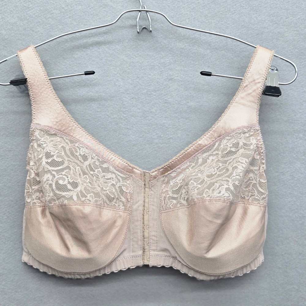Glamorise MagicLift Front-Closure Lace Support Wirefree Bra Beige Nude 42D VGUC